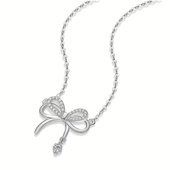 💎CERTIFIED MOISSONITE Diamond Inlay Bow Necklace 18kg/925 sterling silver GRA - Picture 6 of 16